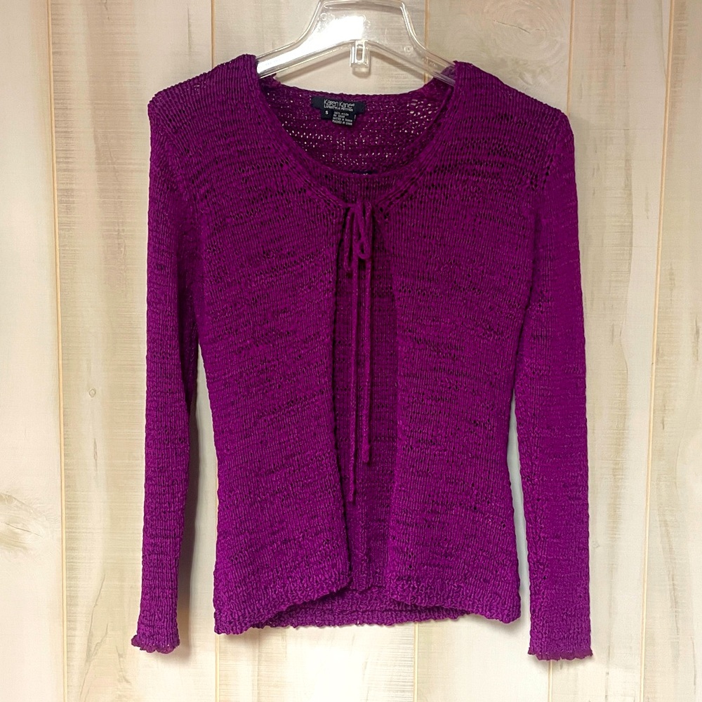 Karen Kane Purple Nylon Knit Tie Cardigan And Tank Top Set Sz PS